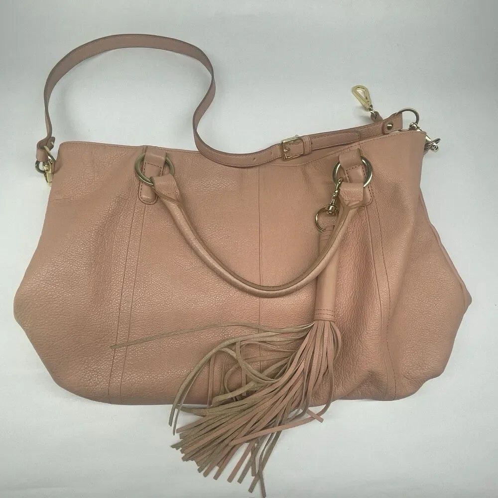 Got It Love It GILI Peach Genuine Pebbled Leather Roma 2 Leather Tote w/ Tassel